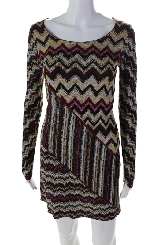 Discount Extravaganza Missoni Womens Stretch Knit Chevron Print Long Sleeve Dress Multicolor