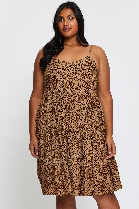 Season Finale Sale Animal Print Skater Dress V-neck Sleeveless Tie
