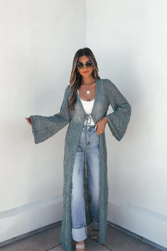 Warehouse Sale Teal Green Crochet Duster Cardigan