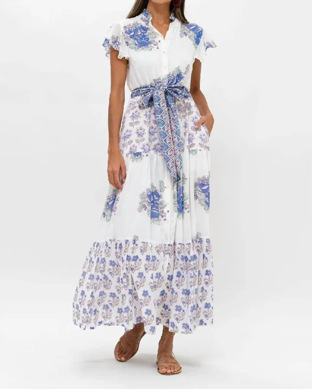 Overstock Sale Ruffle Collar Button Maxi Dress In Portofino Aqua