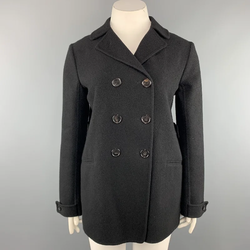 Flash Sale JIL SANDER Size 10 Black Cashmere Flannel Double Breasted Knit Coat