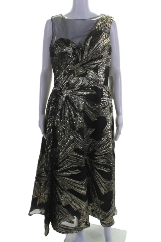 Low Prices Theia Womens Printed Sleeveless Full Length A Line Evening Gown Black Gold Low Prices Theia Womens Printed Sleeveless Full Length A Line Evening Gown Black Gold