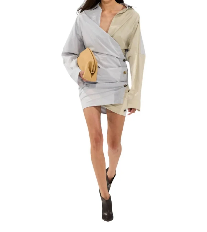 Final Markdown Stretch Taffeta Two Tone Shirt Dress In Fantasy Light Blue