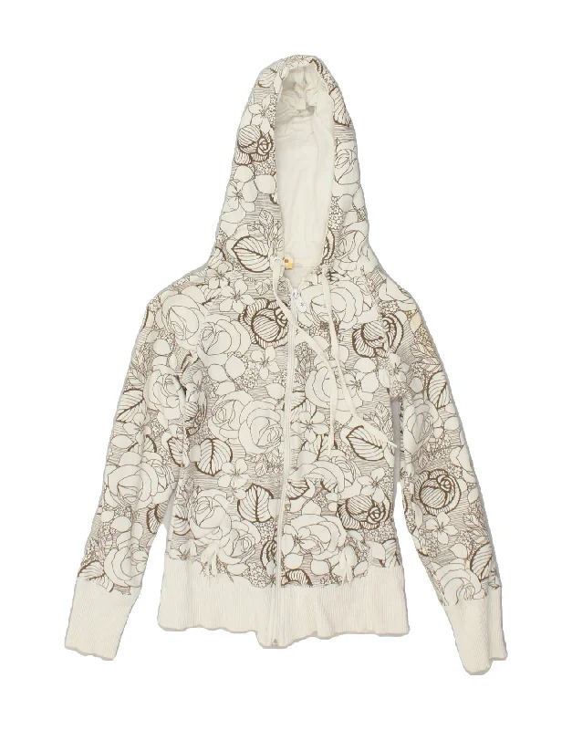Price Cut ROXY Womens Crop Hoodie Jumper UK 8 Small Beige Floral Cotton