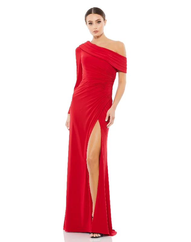 Special Discount Ruched Jersey Drop Shoulder Foldover Gown