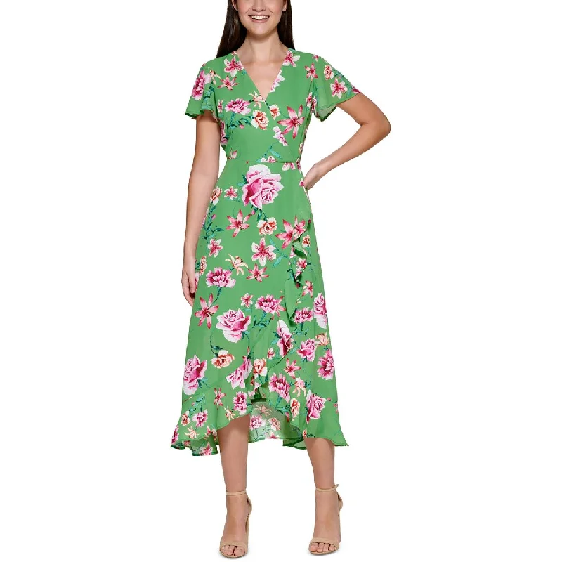 Markdown Madness Womens Faux-Wrap Long Midi Dress