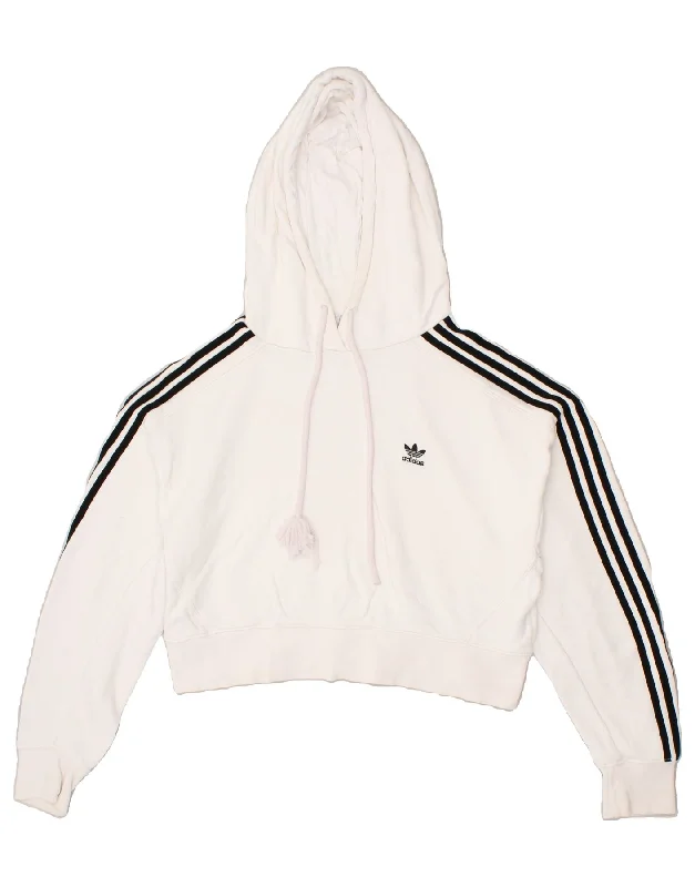 Fantastic Offers ADIDAS Womens Oversized Crop Graphic Hoodie Jumper UK 8 Small White Cotton
