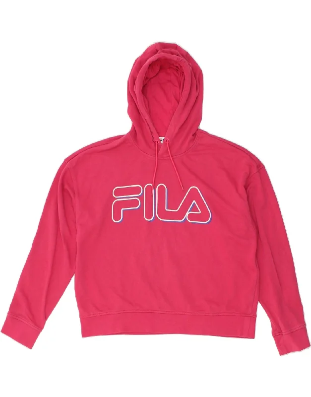 Loyalty Reward FILA Womens Graphic Hoodie Jumper UK 16 Large Pink Cotton