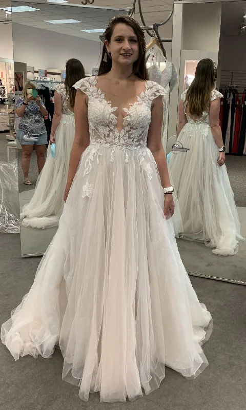 Buy More, Save More Galina Illusion Cap Sleeve Lace Appliqued Wedding Dress