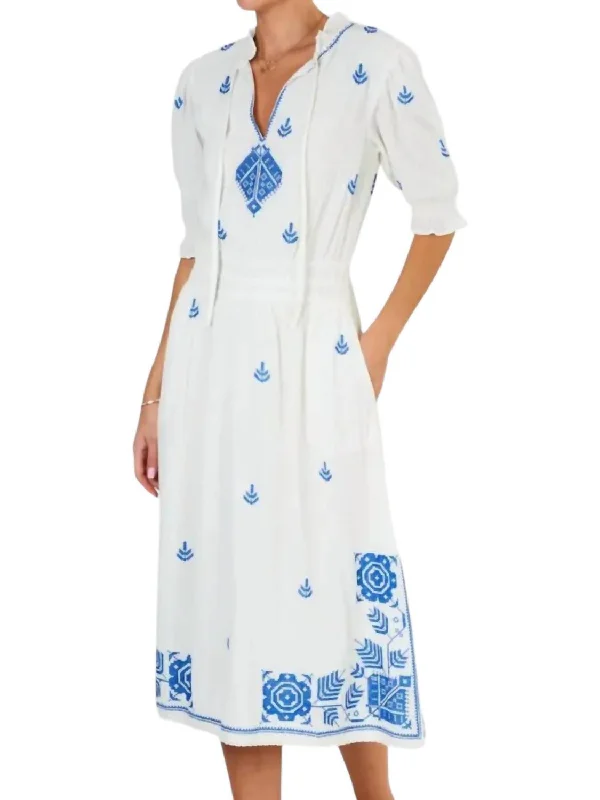 Low Prices Edra Embroidered Midi Dress In Ecru