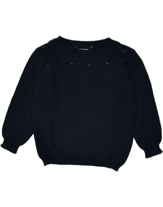 Deal Frenzy VINTAGE Womens Boat Neck Jumper Sweater UK 14 Large Navy Blue Cotton
