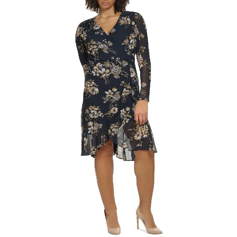Massive Deals Womens Floral Print Faux Wrap Fit & Flare Dress