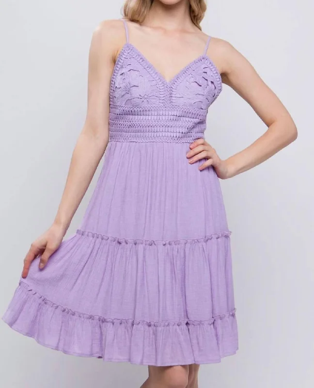 Bargain Prices Lace Detail Tied V-Neck Mini Cami Dress In Lavender