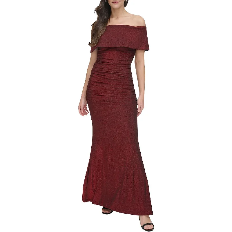 Flash Sale Womens Metallic Off-The-Shoulder Evening Dress