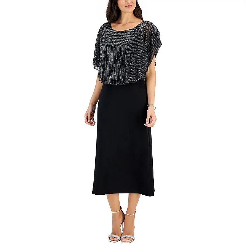 Don't Wait Womens Metallic Cape Midi Dress