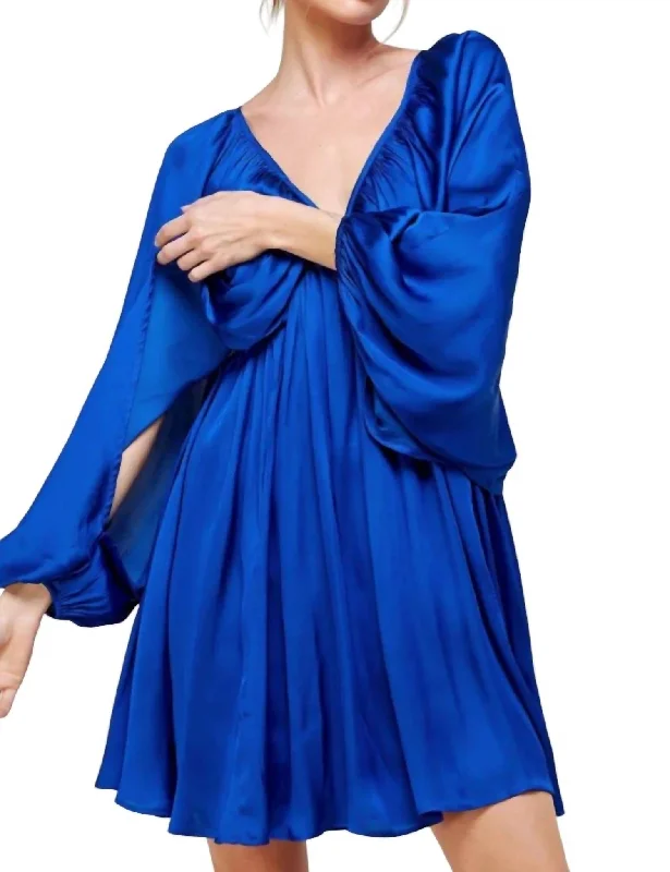 Reduced Prices Shirred Mini Dress In Royal Blue