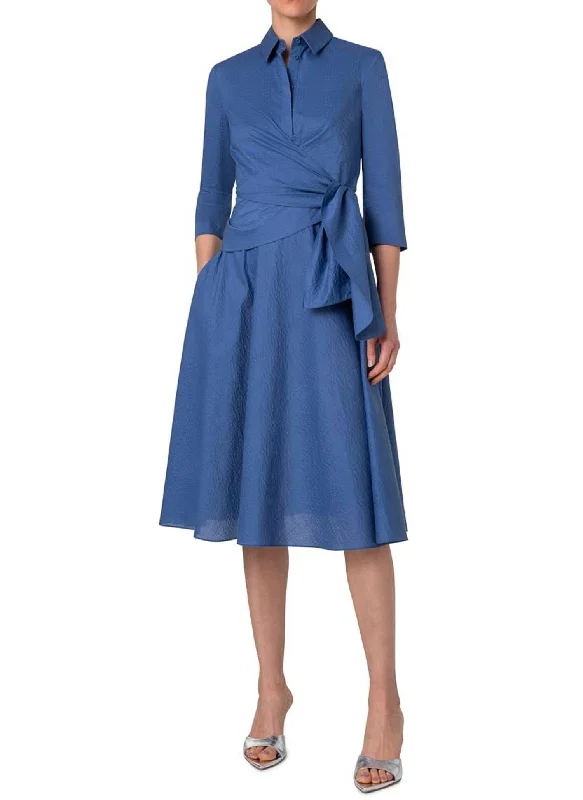 Discount Deals Seersucker Midi Dress In Ink