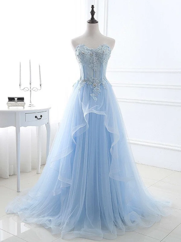 Early Access A-Line/Princess Tulle Applique Sweetheart Sleeveless Sweep/Brush Train Dresses Early Access A-Line/Princess Tulle Applique Sweetheart Sleeveless Sweep/Brush Train Dresses