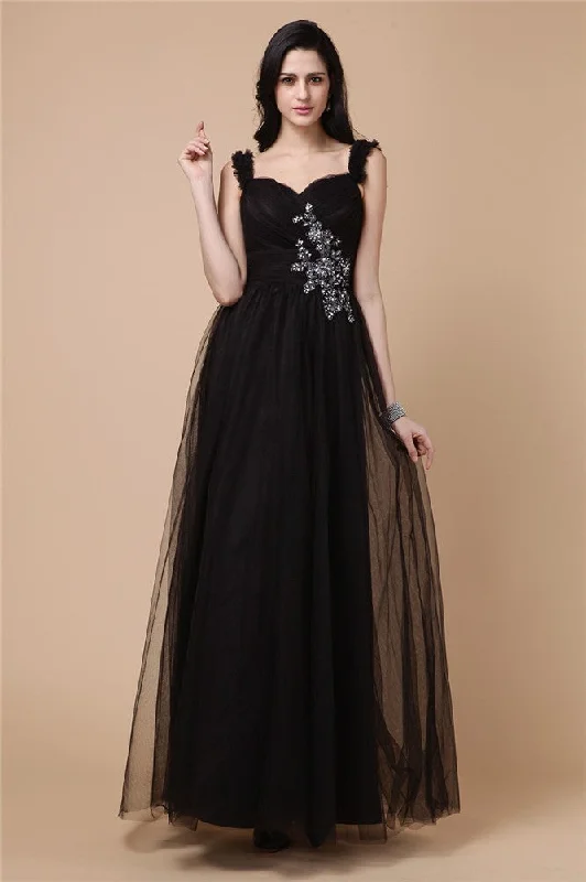 Big Discounts A-Line/Princess Straps Sleeveless Beading Applique Net Dresses