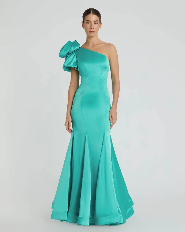 Don’t Miss Out One Shoulder Bustier Satin Mermaid Gown