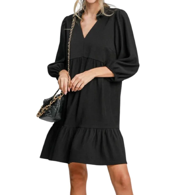 Best Deals Tiered Ribbed Knit Mini Dress In Black