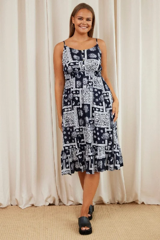 Closeout Sale Paisley Pr Midi Dress V-neck Sleeveless