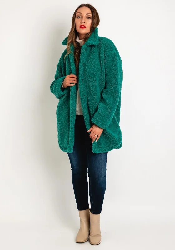 Overstock Ichi Hazo Button Up Teddy Coat, Green