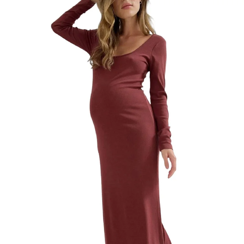 Friends and Family Sale Longsleeve Rib Dress In Cinnamon
