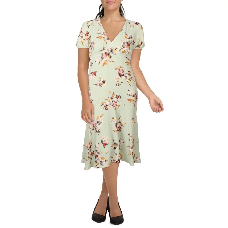 Extra Savings Womens Puff Sleeve V Neck Midi Dress