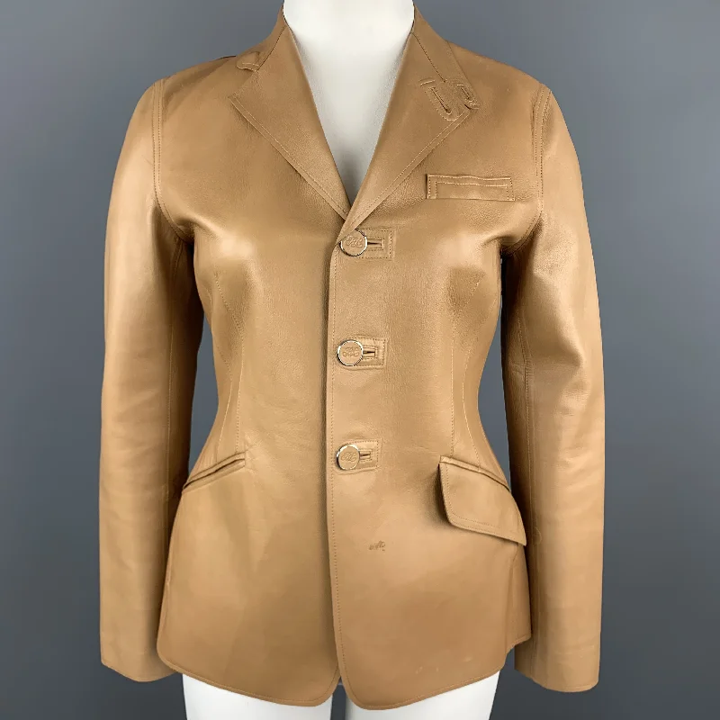 Midnight Sale RALPH LAUREN Size 10 Tan Calf Leather Blazer