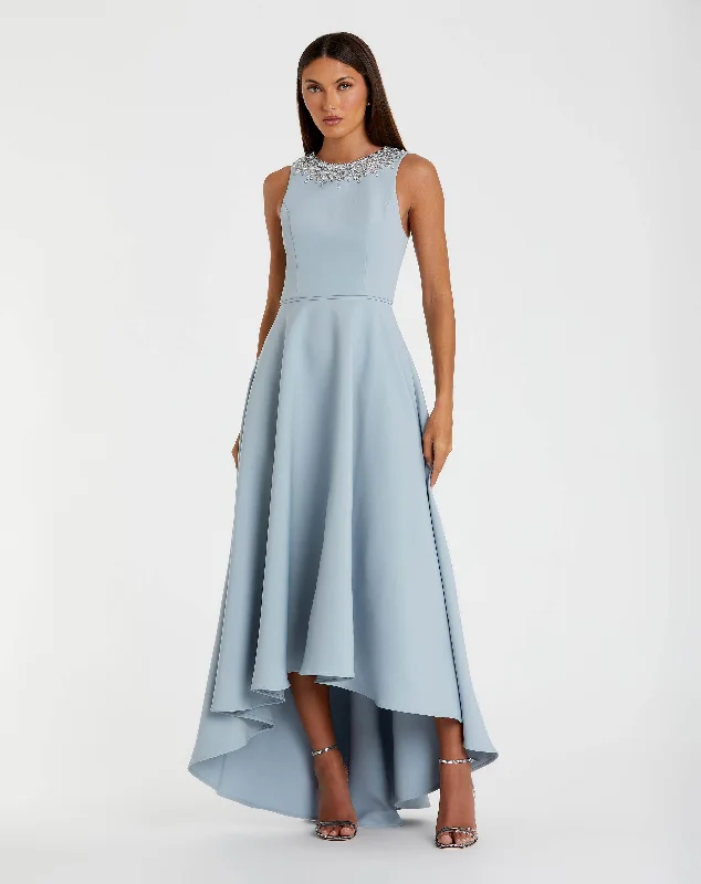 Year-End Sale Crepe Embellished Neck High Low Gown