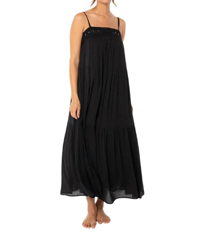 Steals and Deals Bohemian Crochet Tiered Maxi Dress In Black