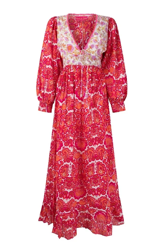 Epic Deals Cotton Maxi Dress In Red And White
