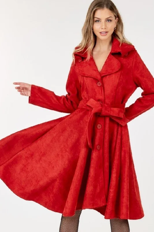 Special Price Button Tacking Collar A Line Suede Coat