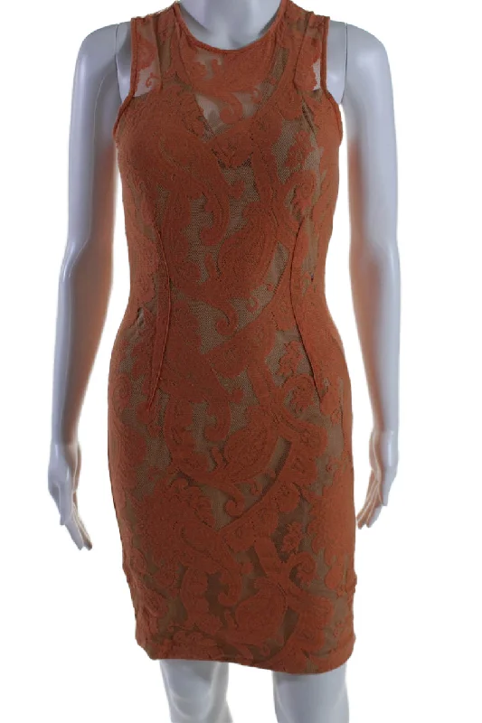Price Cut Yigal Azrouel Womens Lace Sleeveless Body Con Dress Orange Beige