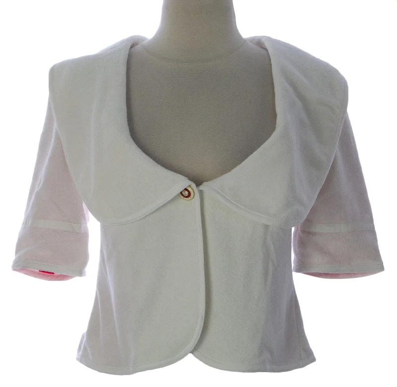 One-DAY Sale PRIORITIES Women's White Terry Cloth Cropped Jacket #41565 $124 NEW
