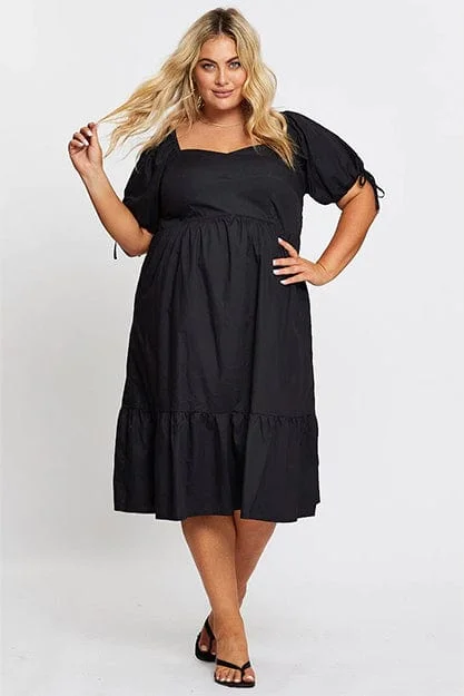Price Drop Black Short Puff Sleeve Black Bust Detail Dress