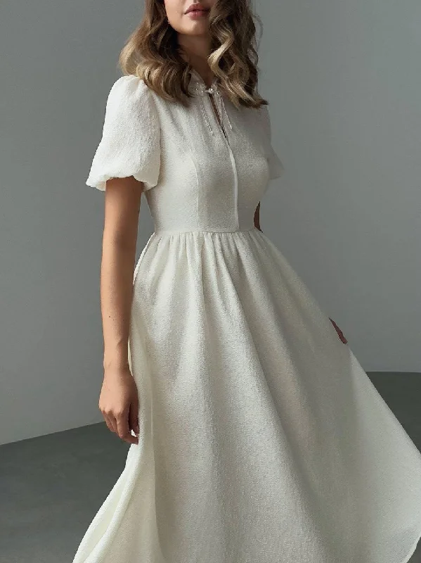 Early Access Elegant Short Sleeve Midi White Dress