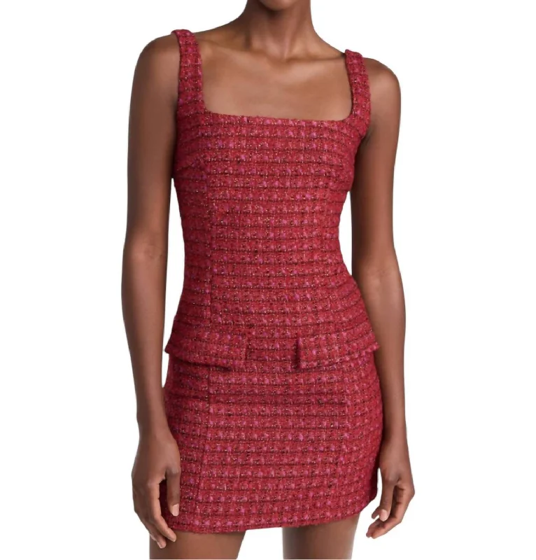 Act Fast Cecilie Tweed Dress In Red