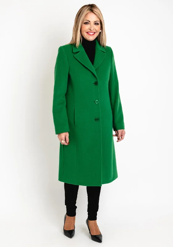 Early Bird Discount Christina Felix Classic Tailored Wool Cashmere Blend Long Coat, Shamrock Green