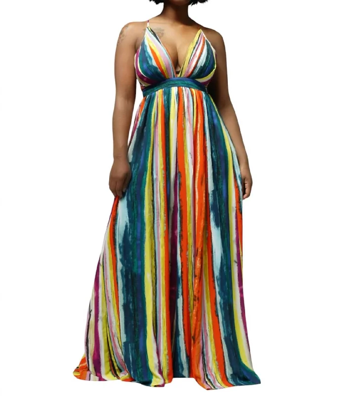 Seasonal Sale Sleeveless Maxi Dress In Orange Multi