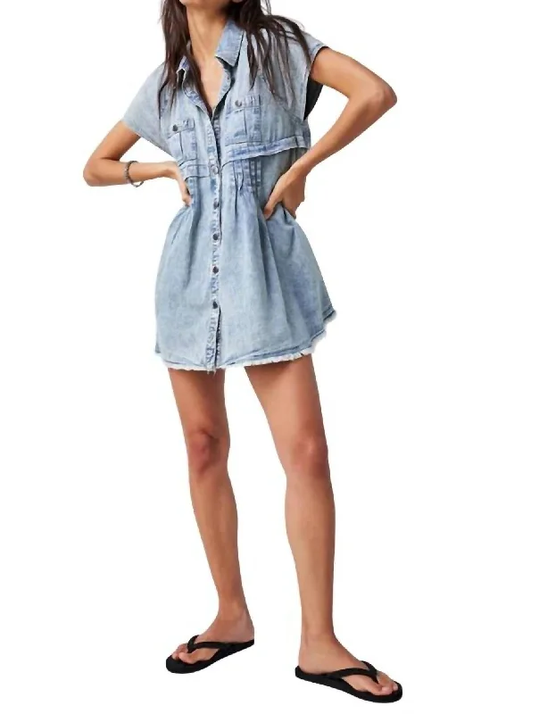 Savings Galore Ronnie Denim Mini Dress In Worn In
