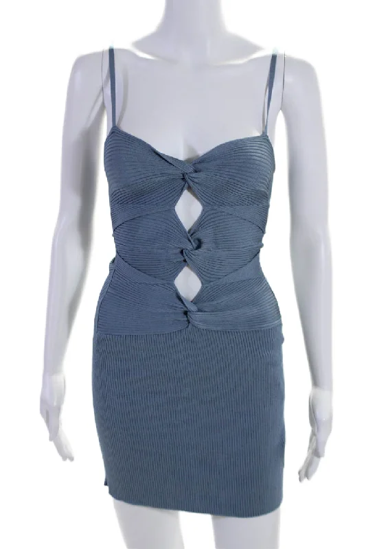 YEAR-End Clearance Cult Gaia Womens Ribbed Sweetheart Keyhole Mini Dress Blue