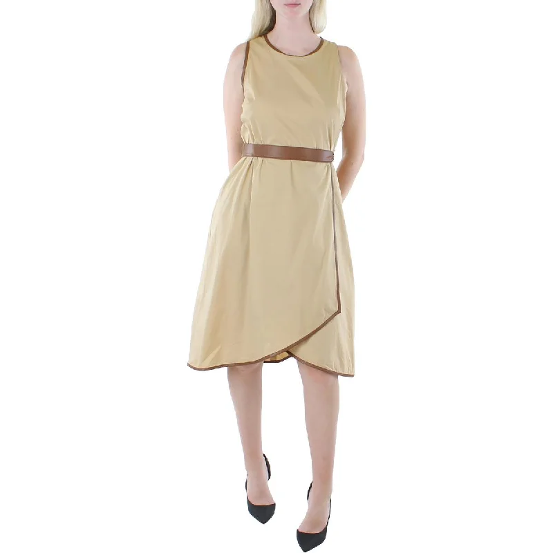Super Sale Womens Faux Leather Trim Sleeveless Midi Dress