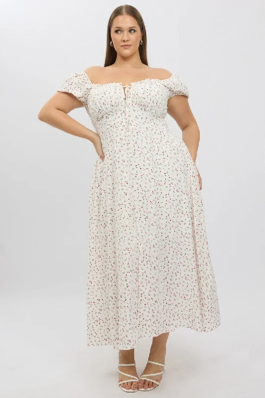 Get It Before It’s Gone Red Ditsy Midi Dress Short Sleeve Ruched Bust