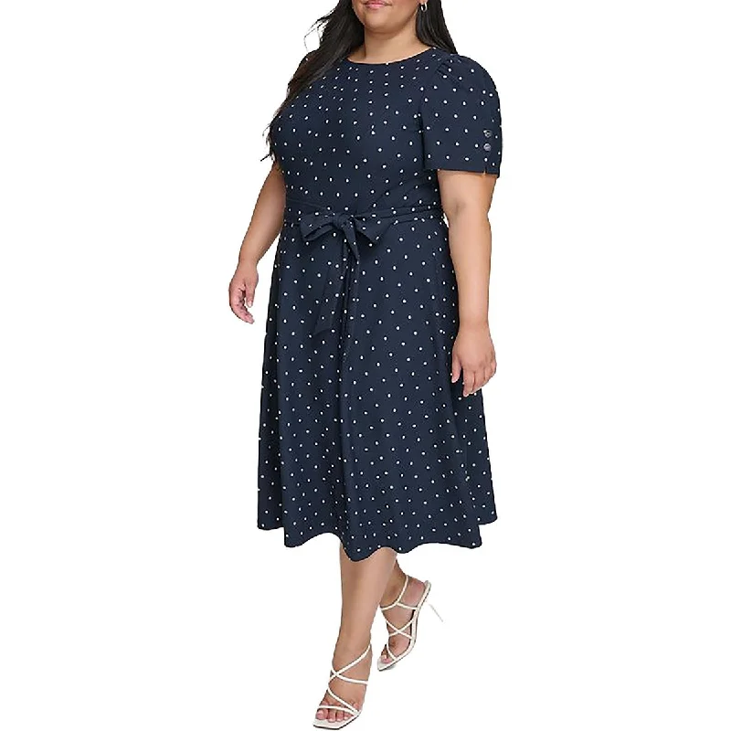 Limited Time Discount Plus Womens Knit Polka Dot Midi Dress