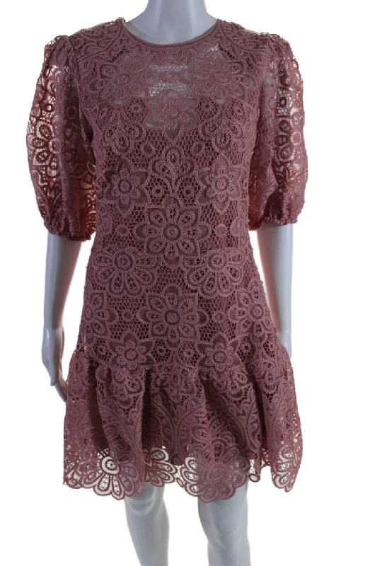 Deep Discounts Jonathan Simkhai Womens Short Sleeve Giada Sheer Embroidered Dress Pink