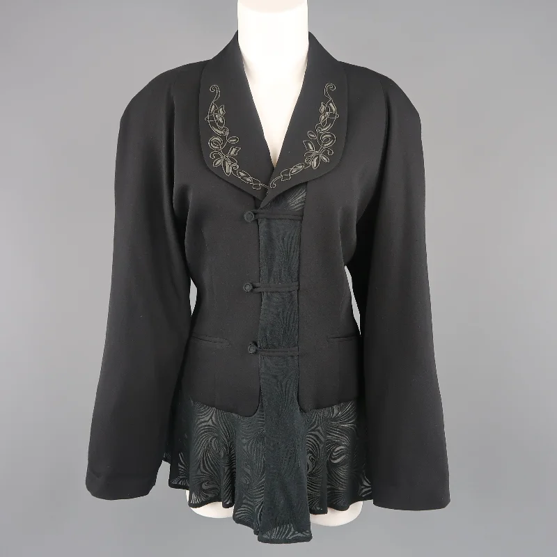 Deal Alert MATSUDA Size M Black Embroidered Lapel Moire Burnout Peplum Jacket