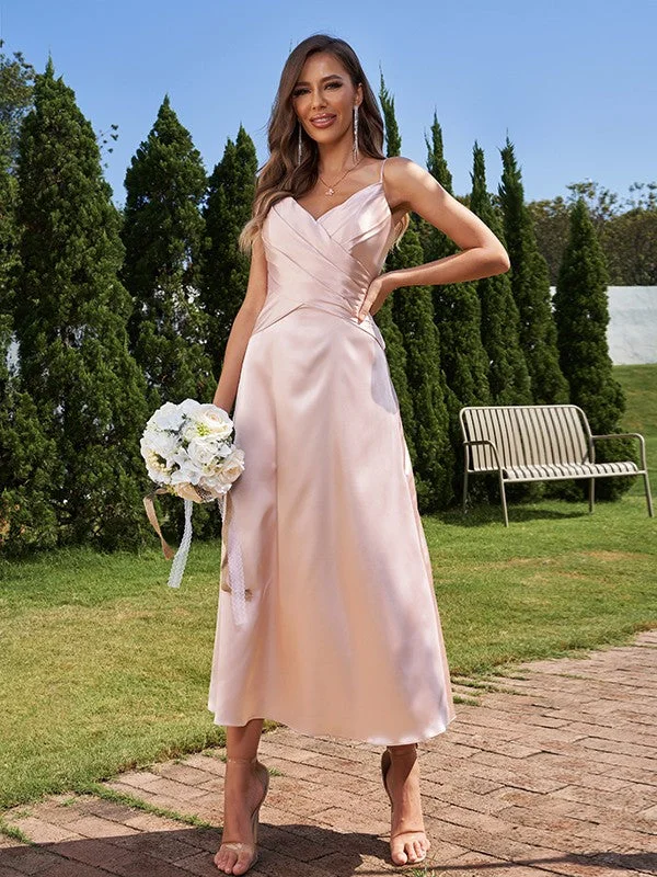Deal of the Week A-Line/Princess Silk like Satin Ruched V-neck Sleeveless Ankle-Length Bridesmaid Dresses Deal of the Week A-Line/Princess Silk like Satin Ruched V-neck Sleeveless Ankle-Length Bridesmaid Dresses