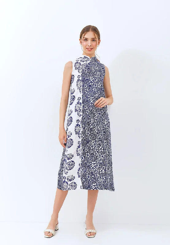Discount Days SAKURA さくら NAVY Batik Midi Cheongsam Dress